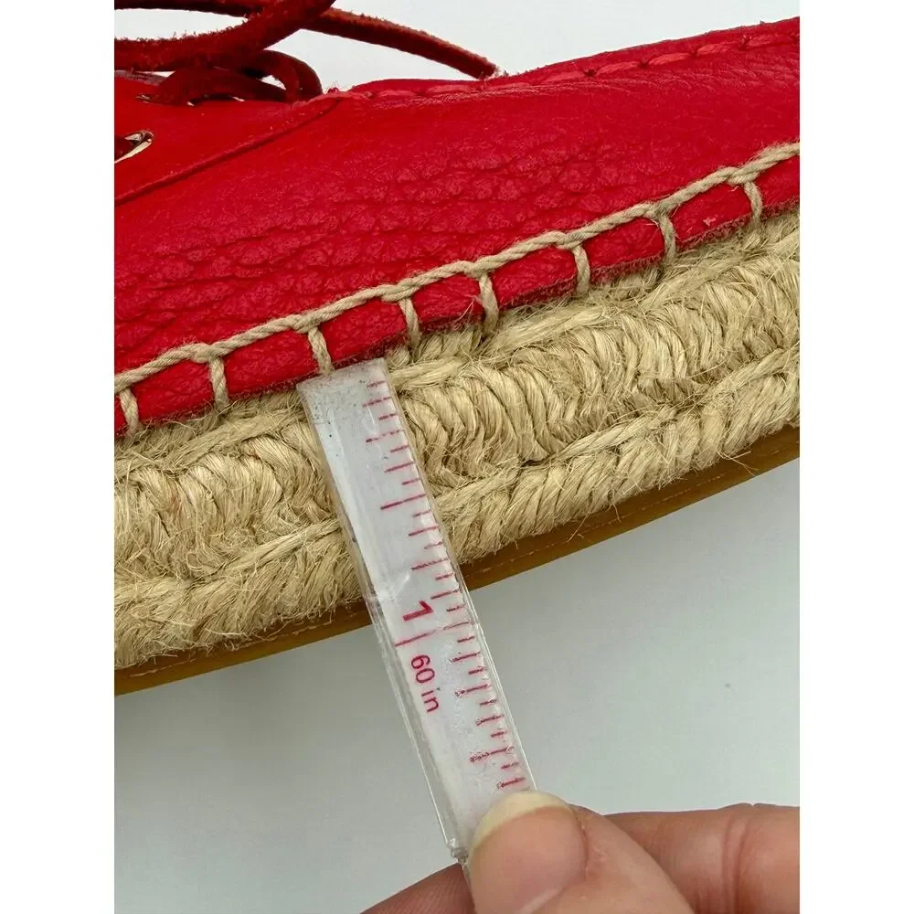 Tory Burch Skipper Boat Shoes Espadrilles Red Leather Size 9.5 Flatforms Flats